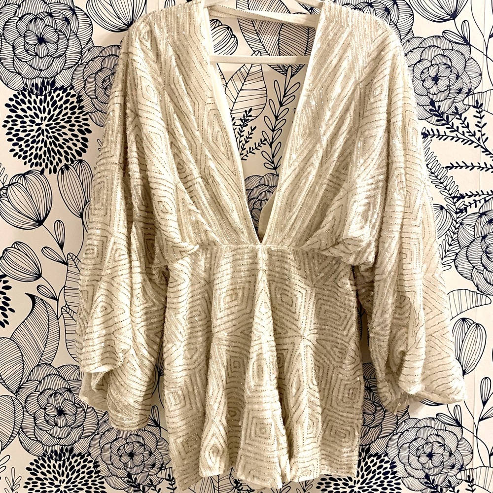 ASOS size 2 beaded white romper with wing sleeves
